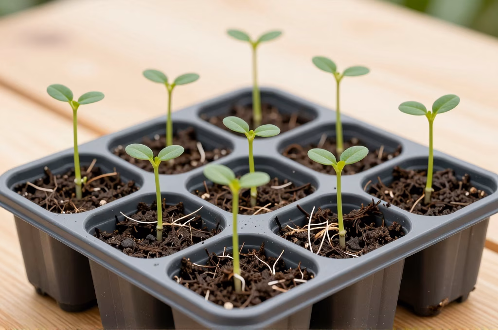 Boutures de plantes vivaces herbacées en cours d'enracinement dans des godets de propagation