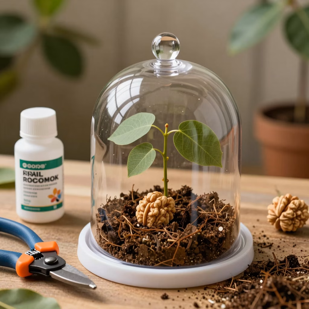 Étapes du bouturage du noyer : prélèvement, hormone, plantation en substrat