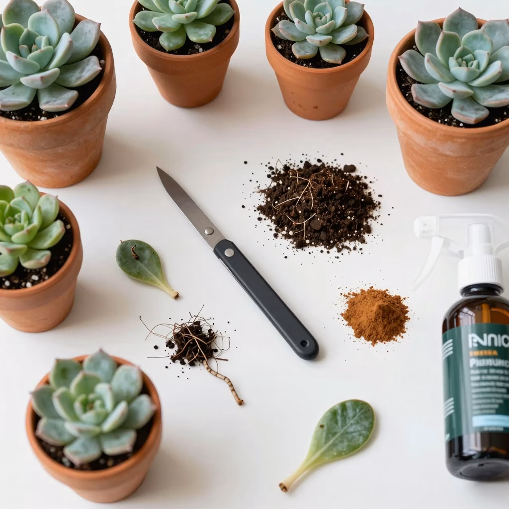 Kit de bouturage pour plantes grasses avec substrat, pots en terre cuite, scalpel et boutures de succulentes