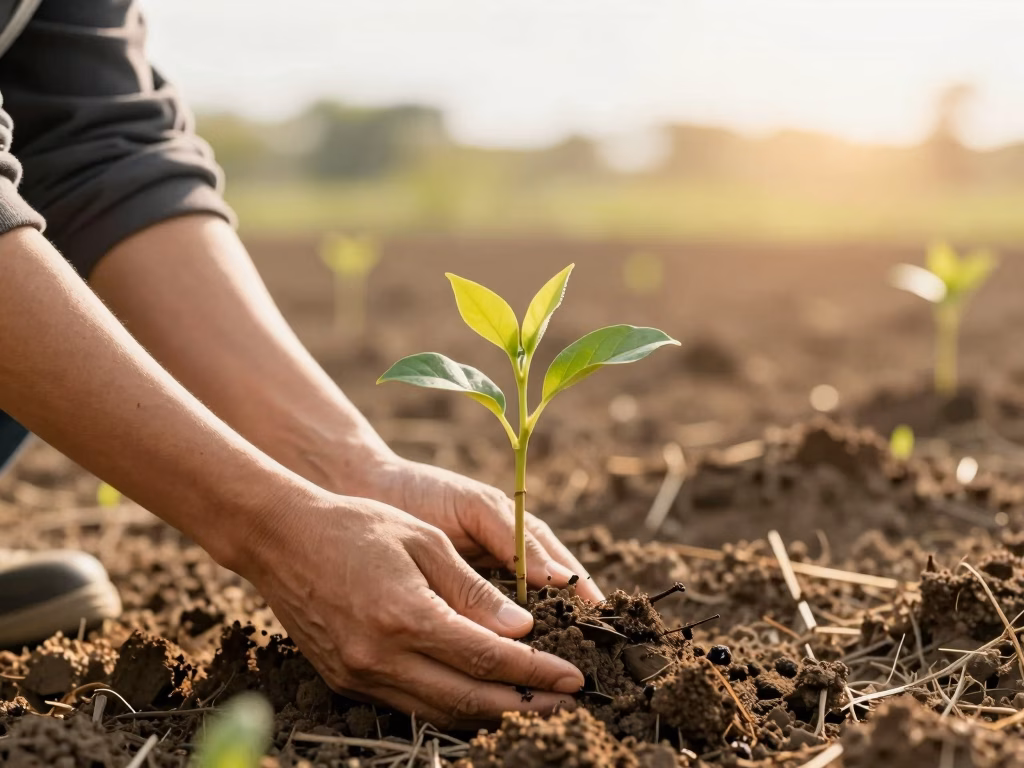 Plantation de boutures d'arbres lors d'un projet communautaire de reforestation contre la déforestation