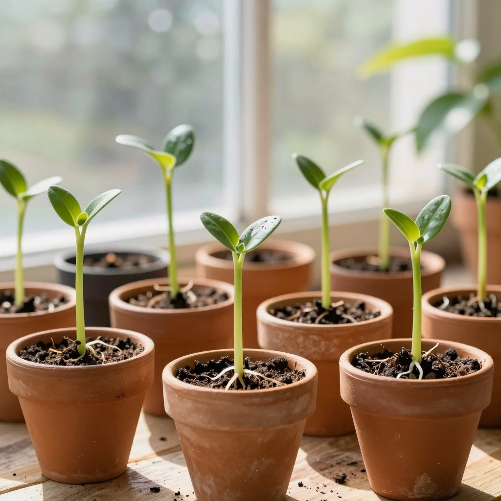 Boutures de plantes en cours d'enracinement dans des pots