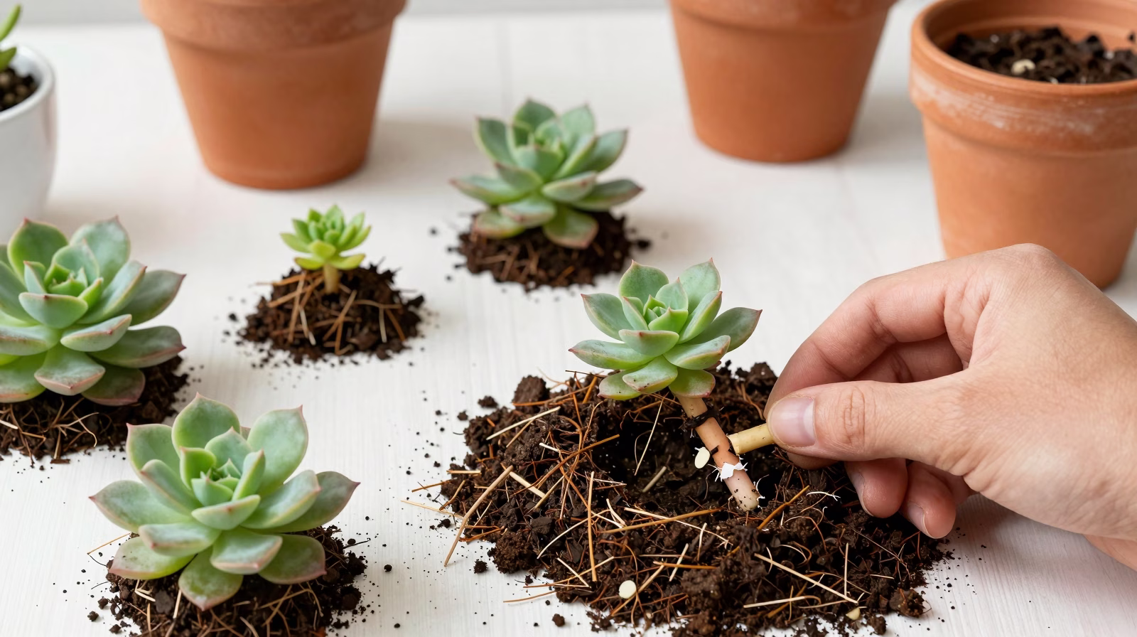 Bouture de tige d'Aeonium en cours de cicatrisation