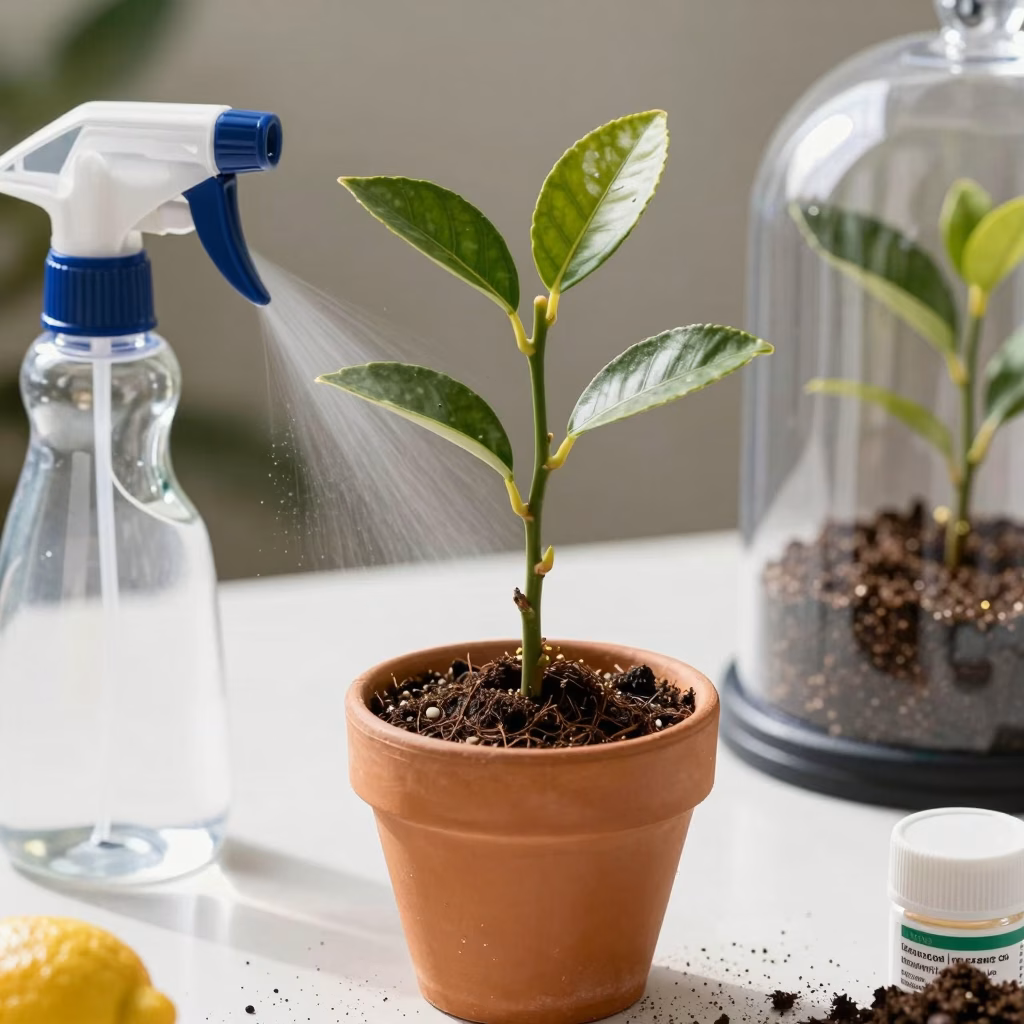 Bouture de citronnier en cours d'enracinement