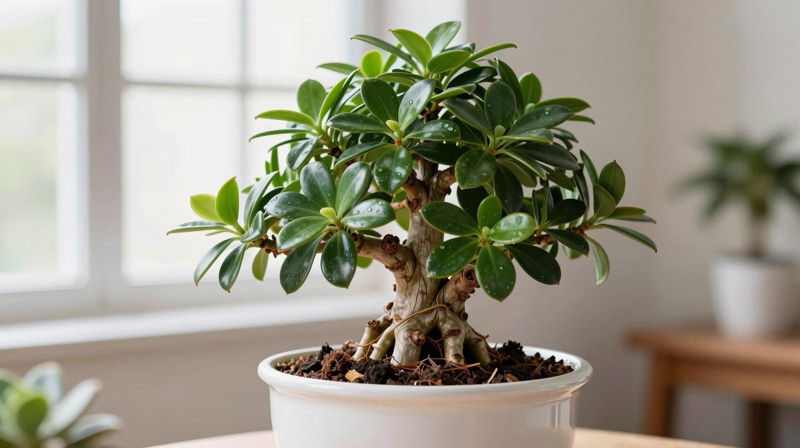 Arbre de Jade mature formé en bonsaï avec tronc épais