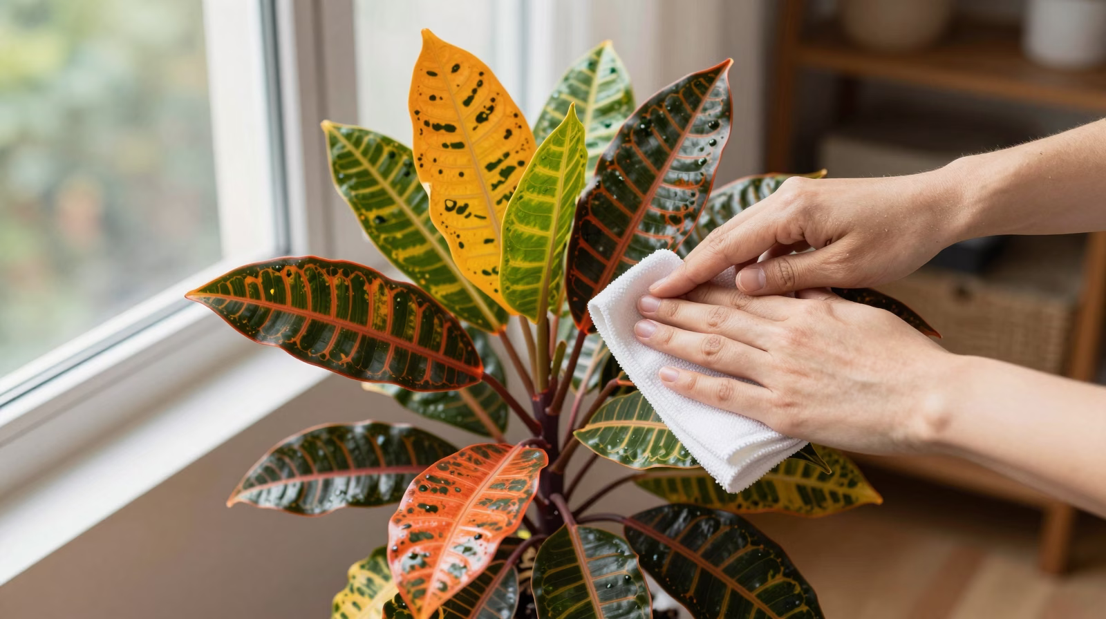 Croton mature aux feuilles multicolores flamboyantes