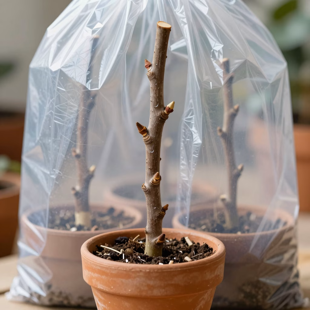 Bouture de figuier en cours d'enracinement