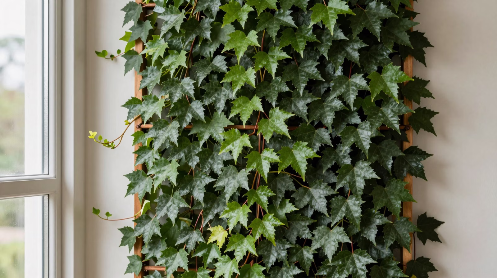 Lierre grimpant sur un support végétal en intérieur
