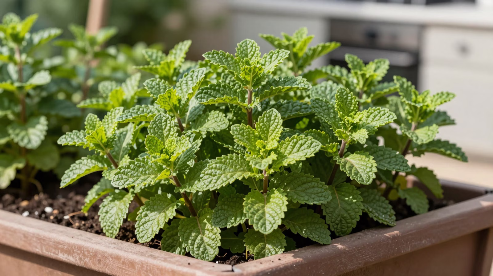 Menthe luxuriante dans un jardin potager