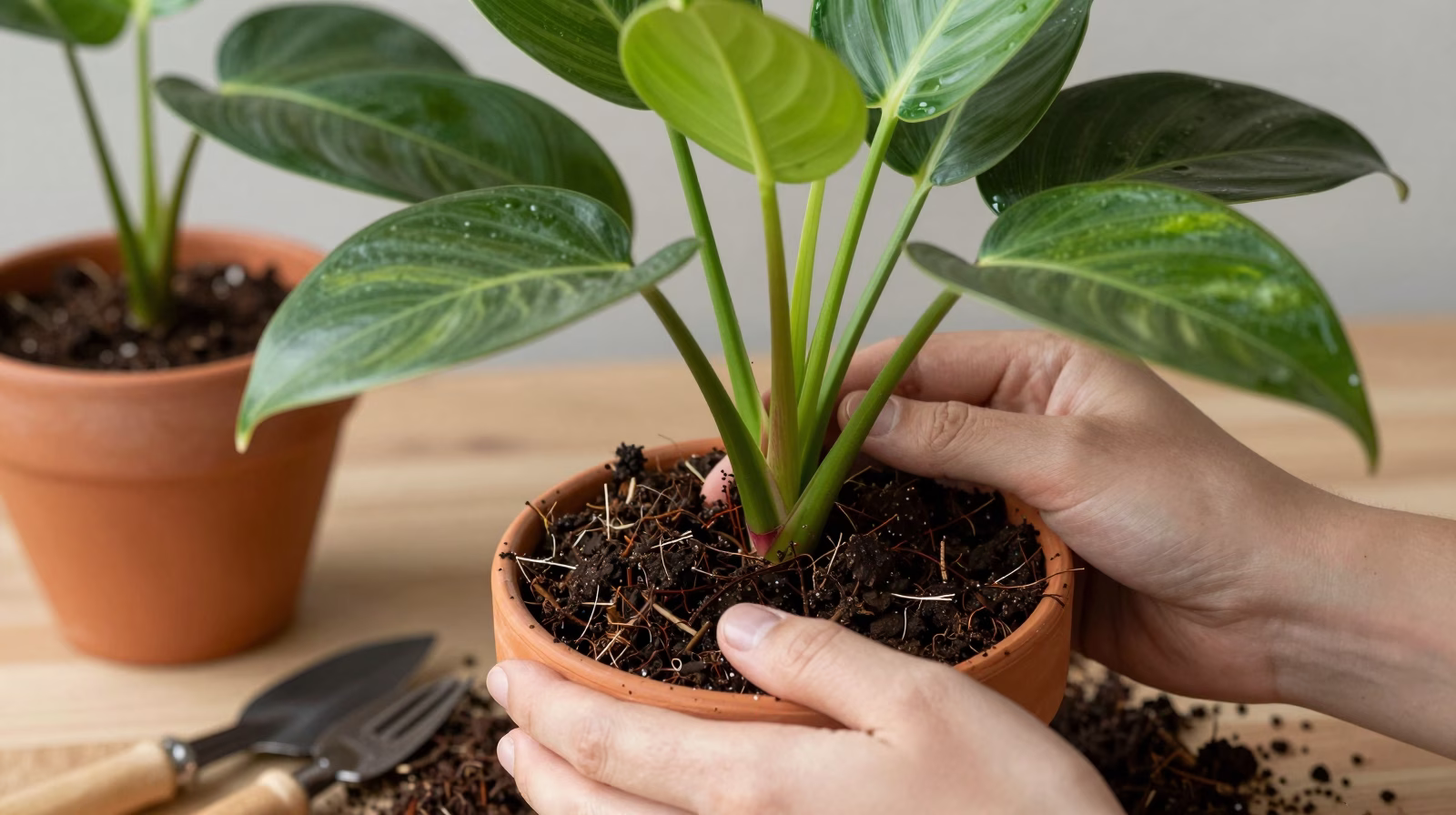 Rempotage d'un Philodendron dans un substrat drainant
