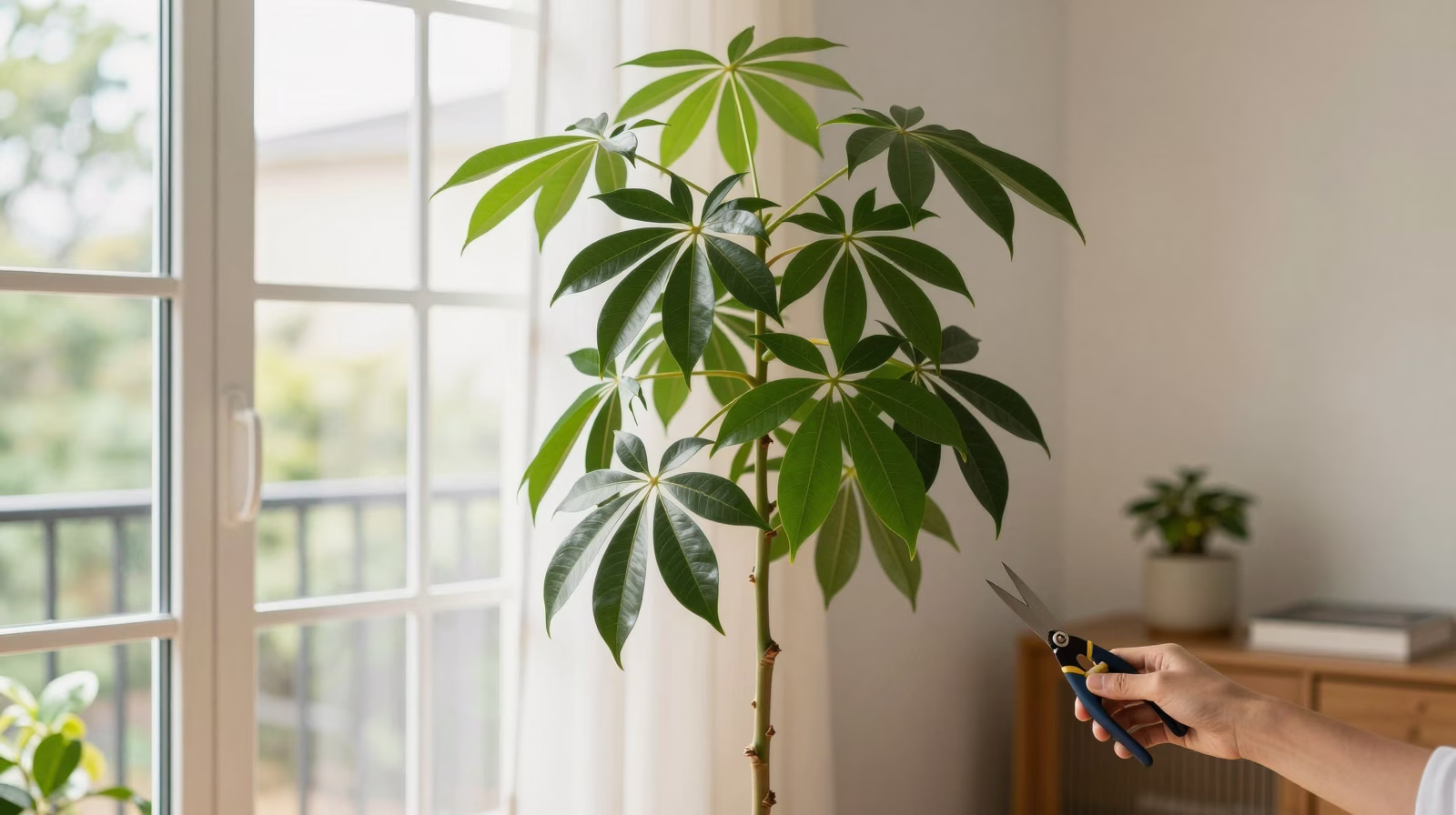 Schefflera adulte avec son feuillage luxuriant en forme de parapluie