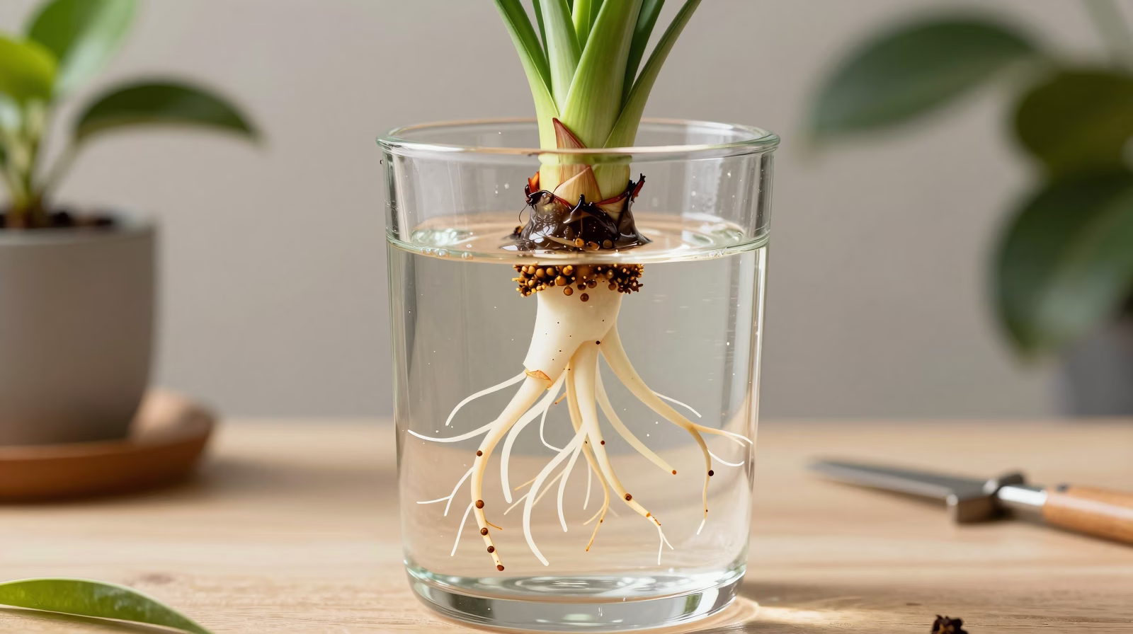 Bouture de tige de Yucca en cours d'enracinement